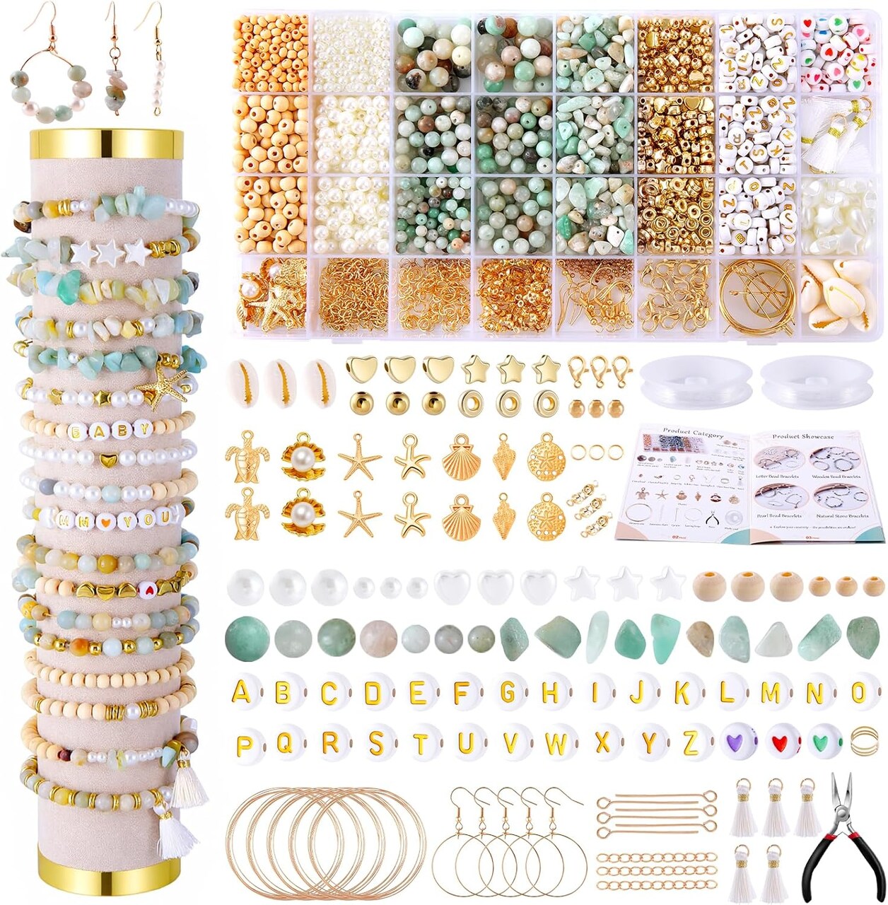 1927PCS Jewelry Making Supplies Kit for Adults – Natural Stone & Amazonite Beads, Charm Bracelet Making Kit for DIY Bracelets, Necklaces, Earrings & Rings